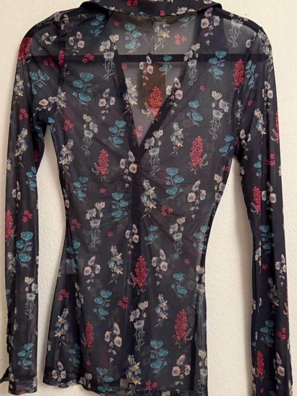 Natural Life black floral mesh long sleeve top - Picture 4 of 4